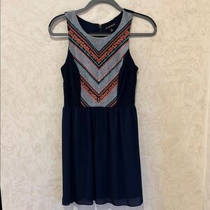My Michelle Navy A-Line Chevron Lace Mini Dress Size 1